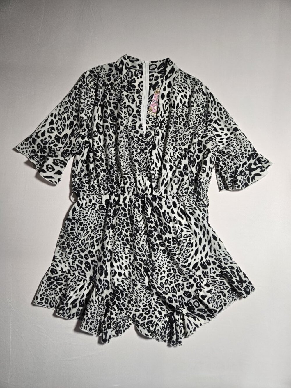 NWT Boohoo Plus Zoe Leopard Prints Pungle Wrap Playsuit Romper Ivory Size US 18